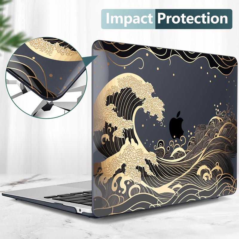 DONGKE Compatible with MacBook Air 13 inch Case 2021 2020 2019 2018 Release A2337 M1 A2179 A1932 with Retina Display Touch ID, Plastic Hard Shell & Keyboard Cover - Golden Wave - Image 5